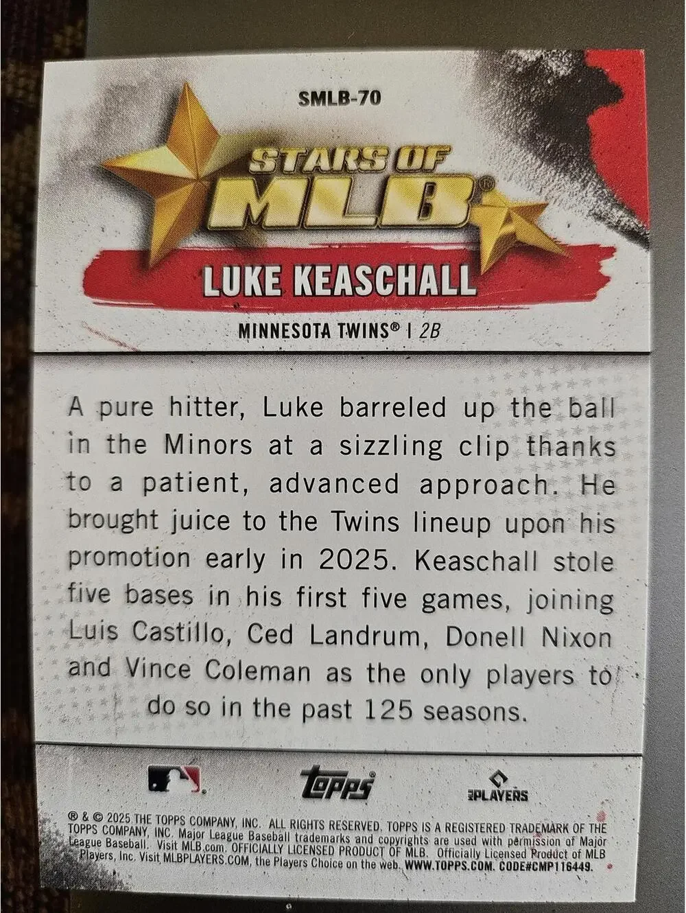 2025 Topps Update Stars of MLB - Luke Keaschall #SMLB-70 - Minnesota Twins
